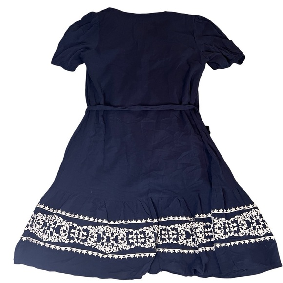 Tea n Rose Cotton Cottage Core Navy Prairie Dress with Eyelet Floral Embroidery - Picture 2 of 6